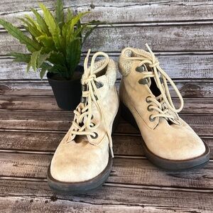 Blowfish Cream Lace Up Boots with Knit Collar